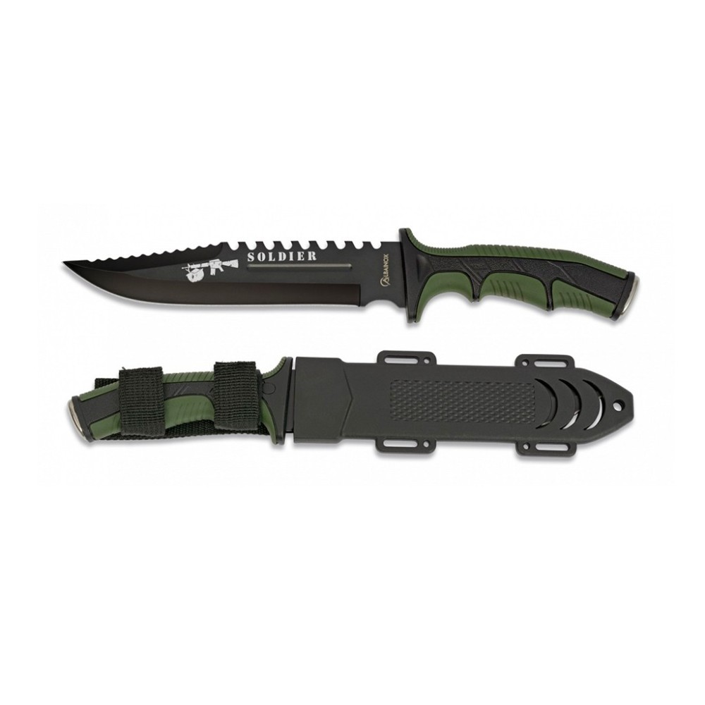 CUCHILLO ALBAINOX SOLDIER FUNDA ABS VERDE-NEGRO